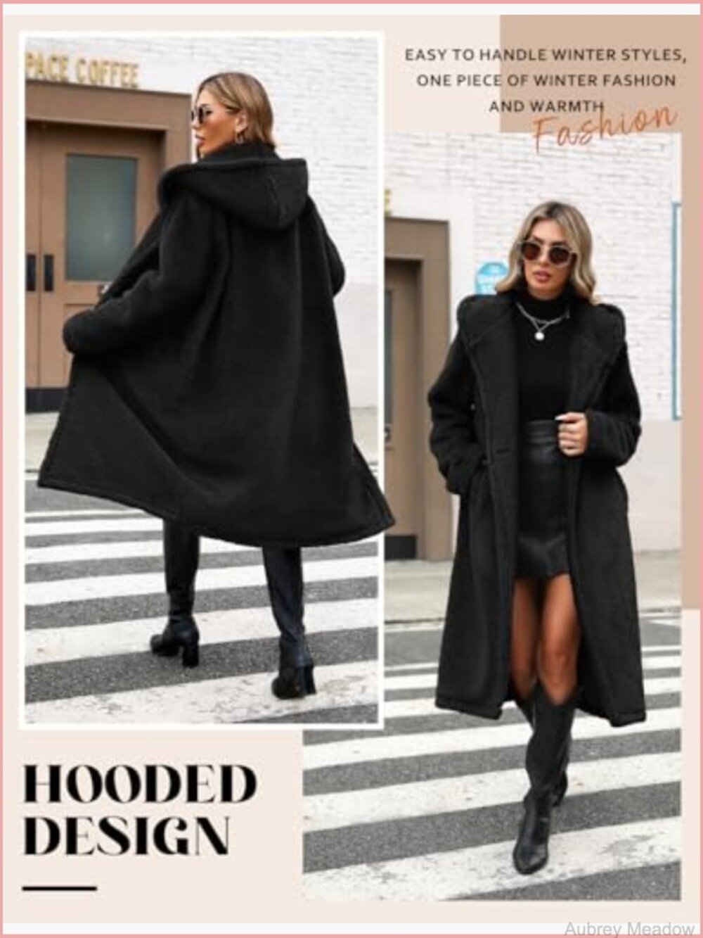 Women's Fuzzy Fleece Hooded Coat Winter Oversize Long Cardigan Jacket Warm Faux - Picture 4 of 7